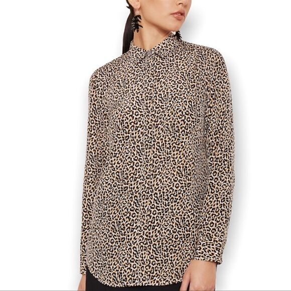 J. Crew Leopard Print Button-Up Casual Silk Shirt Size 2 - Picture 2 of 12